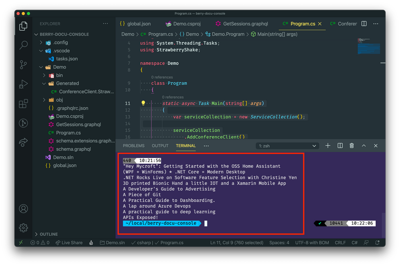Started console application that shows a list of sessions