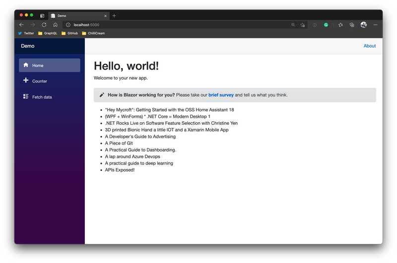 Started Blazor application in Microsoft Edge